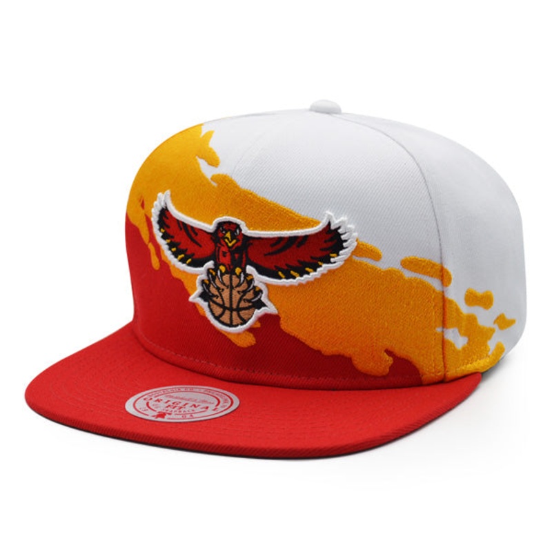 Atlanta Hawks NBA Mitchell & Ness PAINTBRUSH Snapback Hat – Red/Yellow