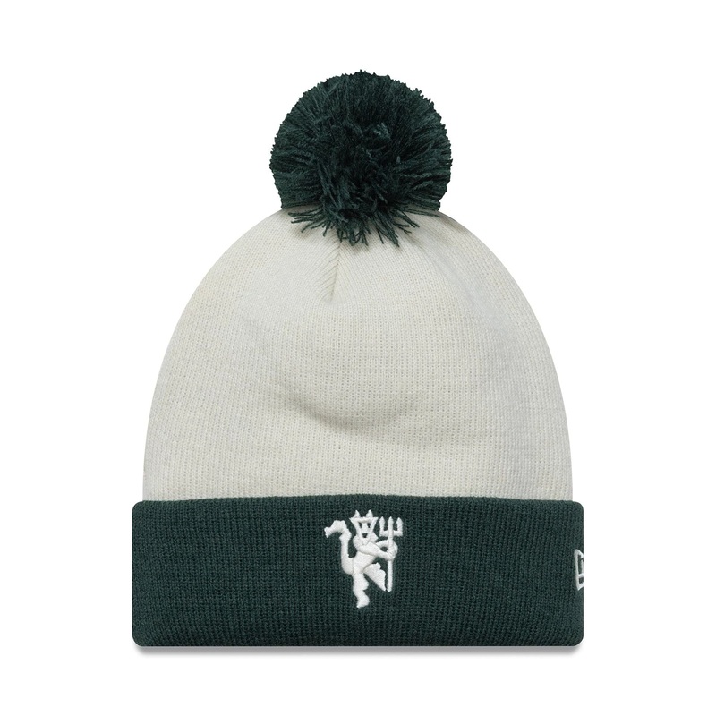 Manchester United FC Womens Contrast Cream Cuff Knit Beanie Hat OSFM