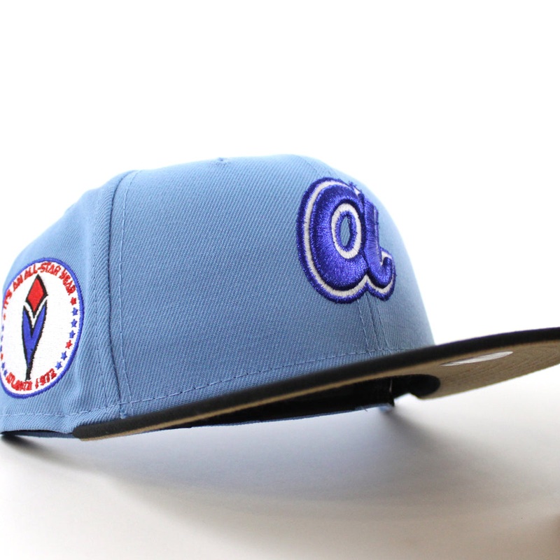 Atlanta Braves 1972 All Star Game New Era 59Fifty Fitted Hat (Sky Blue Black Khaki Under Brim) 7