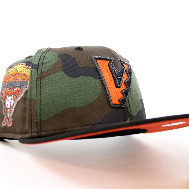 Arizona Diamondbacks 1998 inaugural Season New Era 59Fifty Fitted Hat (WoodLand Camo Black Orange Under Brim) 7