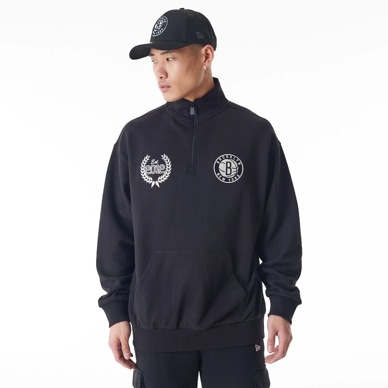 Brooklyn Nets NBA Lifestyle Black Quarter Zip Sweater XS