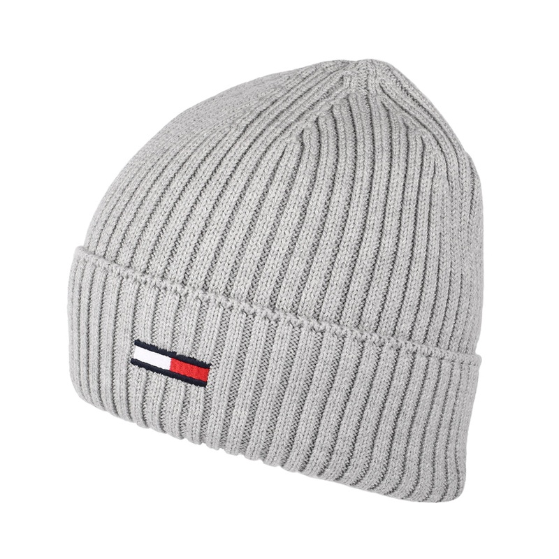 Tommy Hilfiger Hats TJM Flag Ribbed Beanie Hat – Heather Grey 1-Size