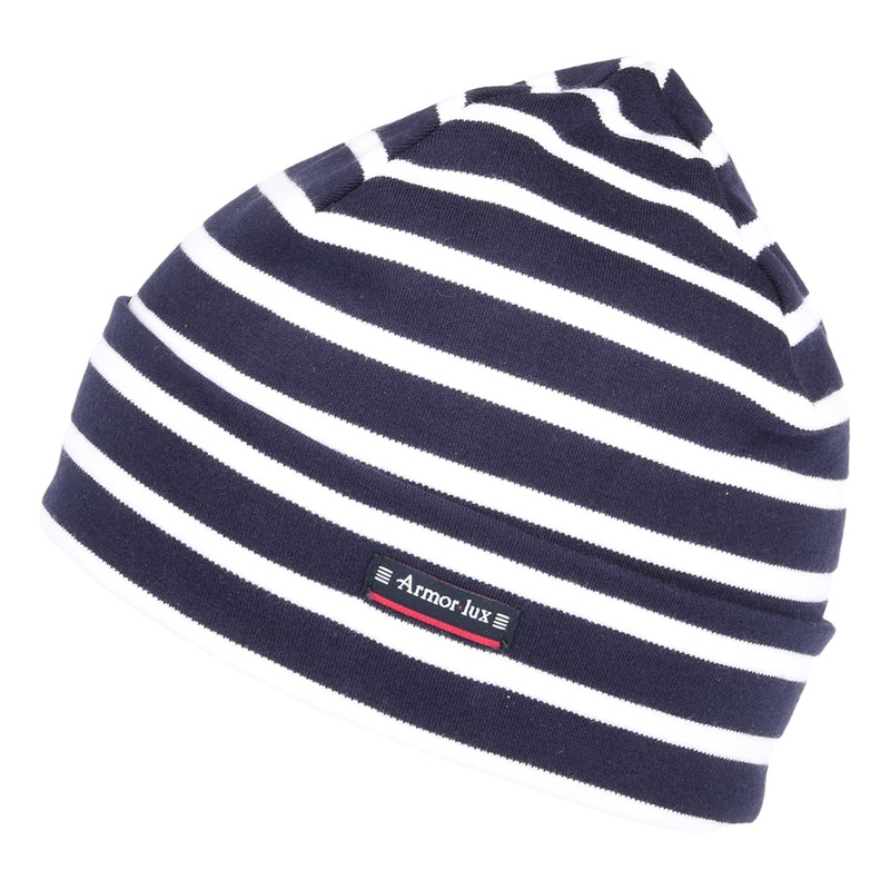 Armor Lux Treguier Cotton Interlock Striped Beanie – Navy-White 1-Size