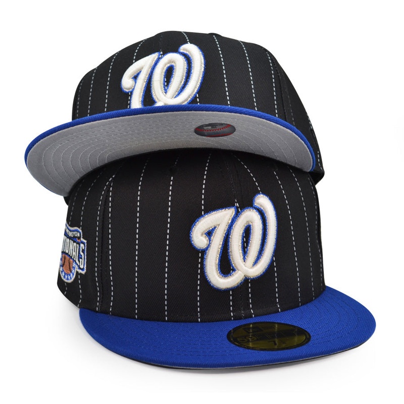 Washington Nationals Top Alternate Logo Exclusive Pinstripe New Era 59Fifty Fitted Hat -Black/Royal 6 7/8
