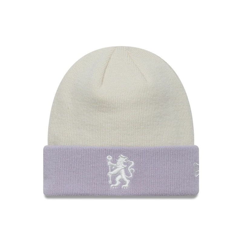 Chelsea FC Lion Crest Womens Contrast Cream Cuff Knit Beanie Hat OSFM