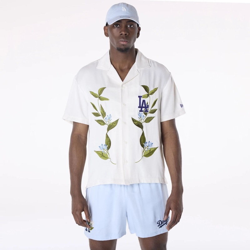 LA Dodgers Floral Revere Open White Short Sleeve Shirt XS