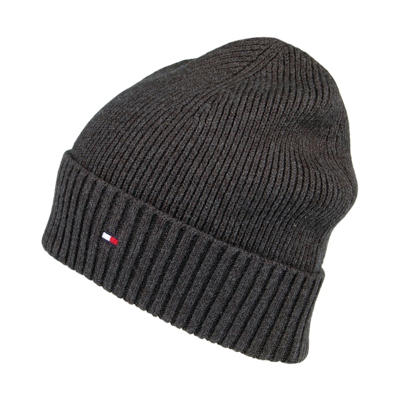 Tommy Hilfiger Hats Pima Essential Flag Cotton Cashmere Beanie Hat – Grey 1-Size