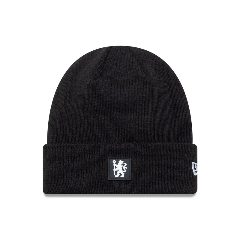 Chelsea FC Lion Crest Rubber Lion Black Cuff Knit Beanie Hat OSFM