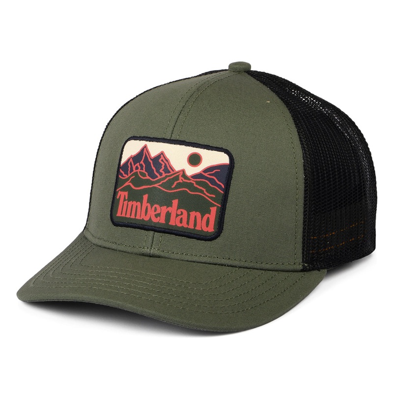 Timberland Hats Mountain Line Patch Trucker Cap – Olive Adjustable