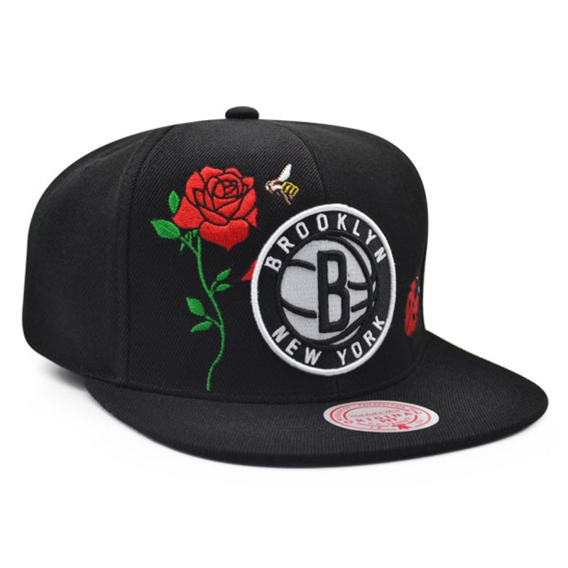 Brooklyn Nets Mitchell & Ness FLOWER TIME Snapback NBA Hat – Black/Red
