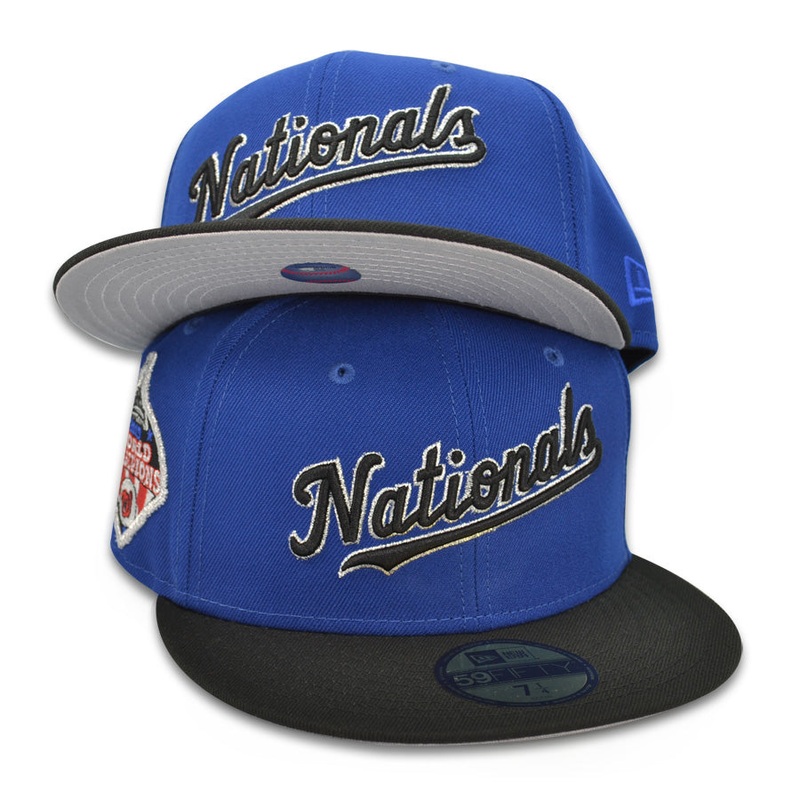 Washington Nationals Script 2019 WORLD SERIES Exclusive New Era 59Fifty Fitted Hat – Royal/Black 6 7/8