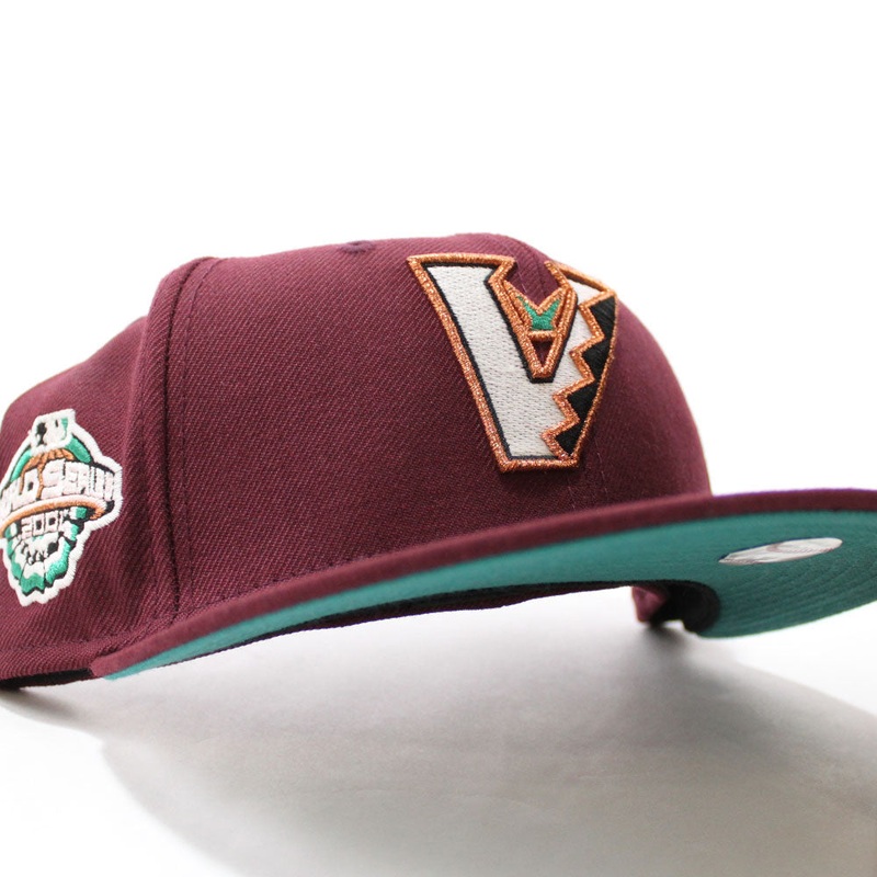 Arizona Diamondbacks 2001 World Series New Era 59Fifty Fitted Hat (Glow in the Dark Maroon Green Under Brim) 7