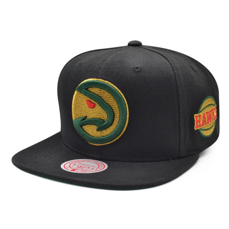 Atlanta Hawks Mitchell & Ness BHM Logo Snapback Hat – Black/Metallic Gold