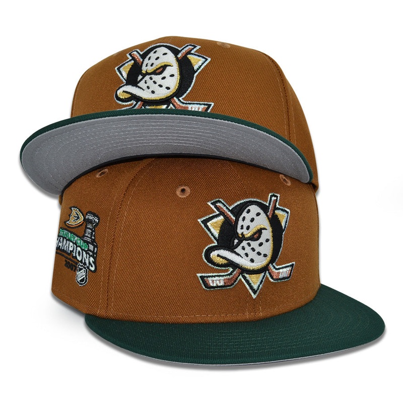 Anaheim Ducks “MALLARD MENACE” Exclusive New Era 59Fifty Fitted Hat – Toasted Peanut/Dark Green 6 7/8