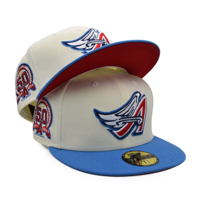 Anaheim Angels 50th Anniversary Exclusive New Era 59Fifty Fitted Hat  Chrome/Sky 7