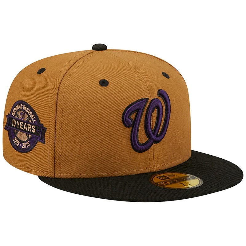 Men’s New Era Washington Nationals Tan/Black 10th Anniversary Purple Undervisor 59FIFTY Fitted Hat