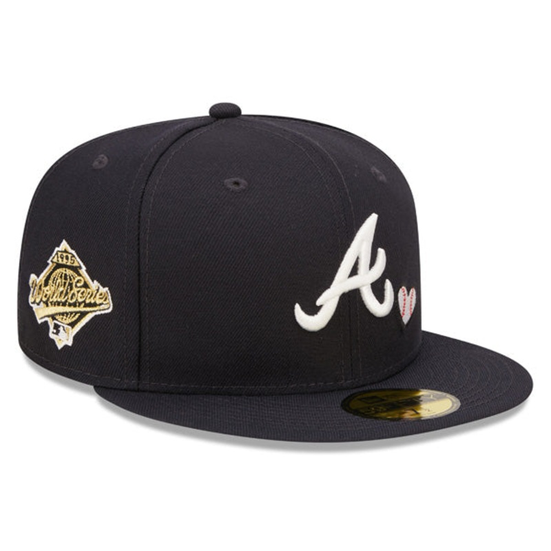 Atlanta Braves  1995 WORLD SERIES Exclusive TEAM HEARTS New Era Fitted 59Fifty MLB Hat -Navy 7