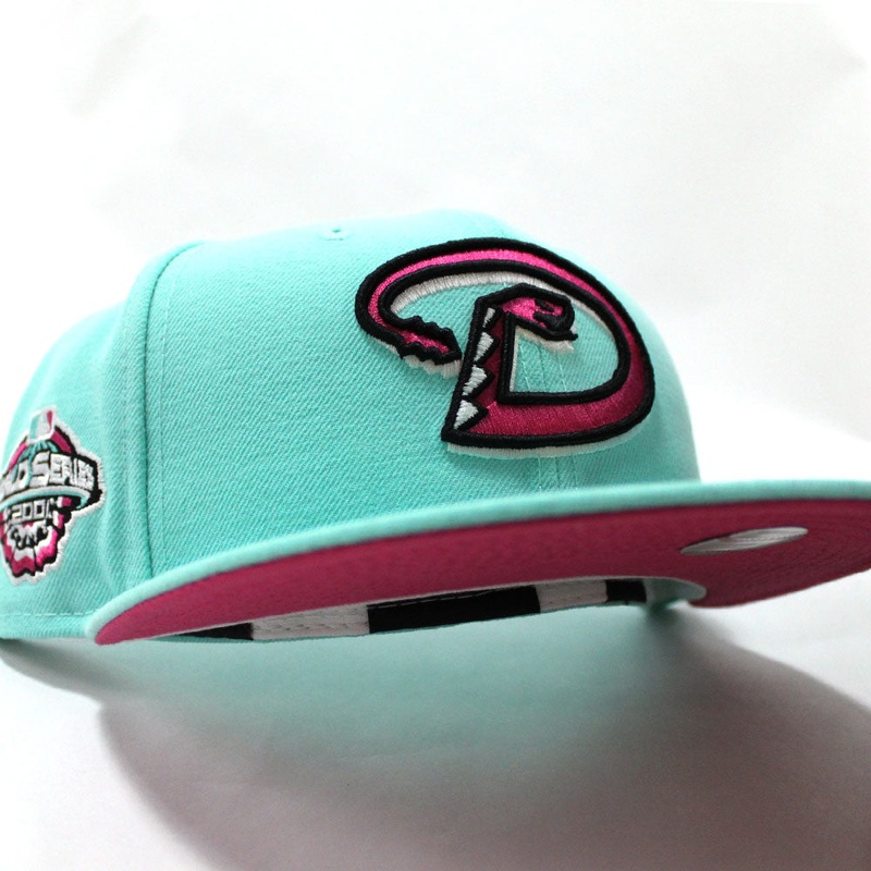 Arizona Diamondbacks 2001 World Series New Era 59Fifty Fitted Hat (D Logo Turquoise Pink Blast Under Brim) 7