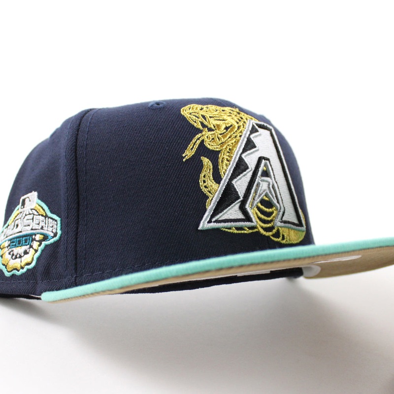 Arizona Diamondbacks 2001 World Series New Era 59Fifty Fitted Hat (GITD Navy Mint Khaki Under Brim) 7