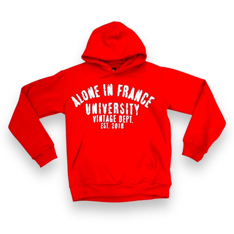 ALONE IN FRANCE UNIVERSITY (RED) HOODIE S