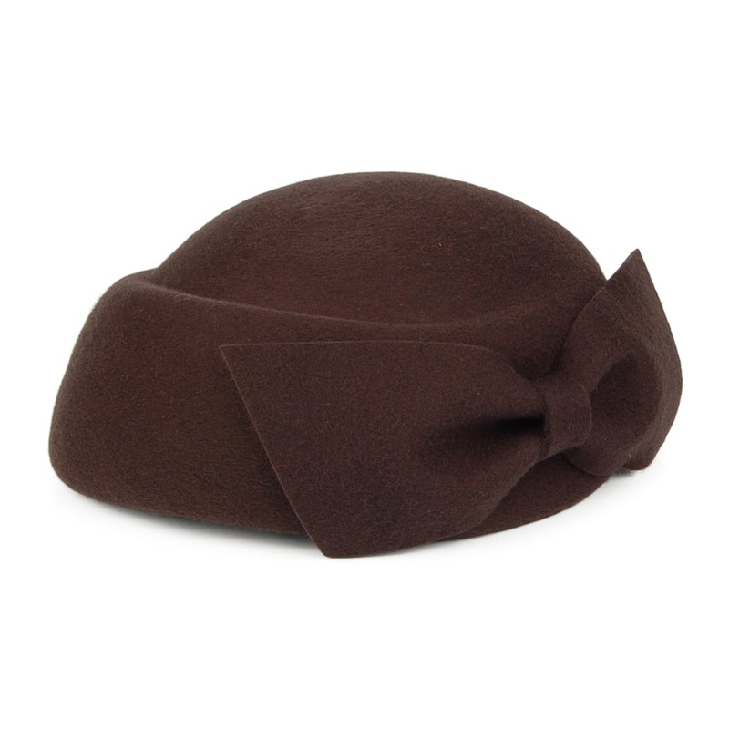 Whiteley Hats Avery Wool Pillbox Hat with Bow – Chocolate 1-Size