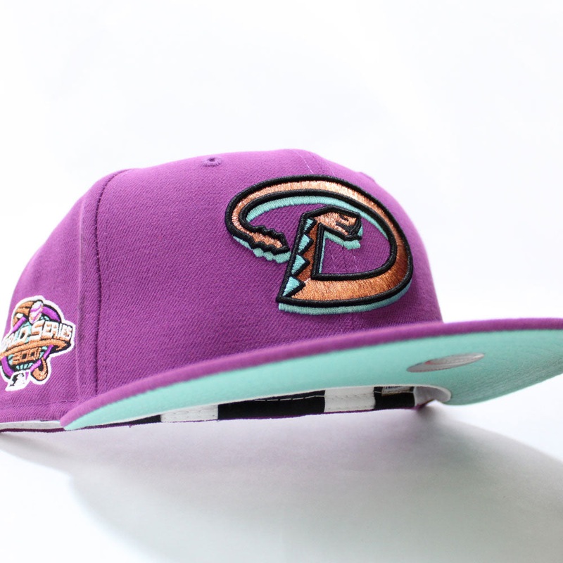 Arizona Diamondbacks 2001 World Series New Era 59Fifty Fitted Hat (Pit Purple Mint Under Brim) 7