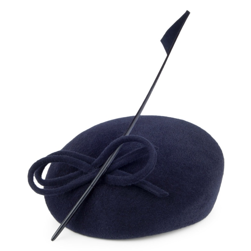 Whiteley Hats Fur Felt Beret with Quill – Navy Blue 1-Size