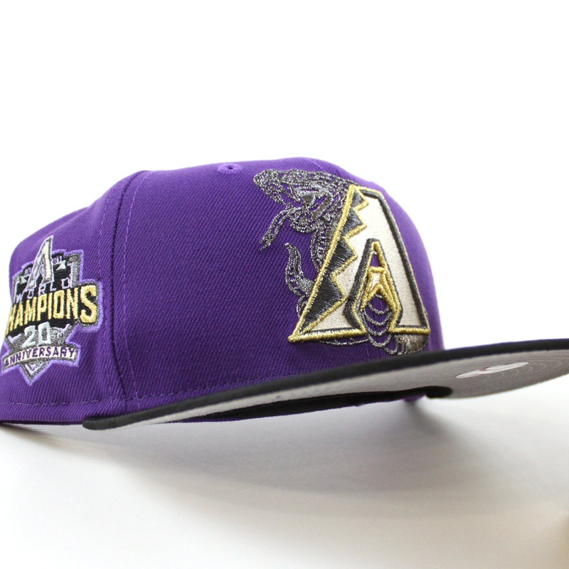 Arizona Diamondbacks 2001 WORLD CHAMPIONS 20TH ANNIVERSARY New Era 59Fifty Fitted Hat (Purple Black Camo Gray  Under Brim) 7
