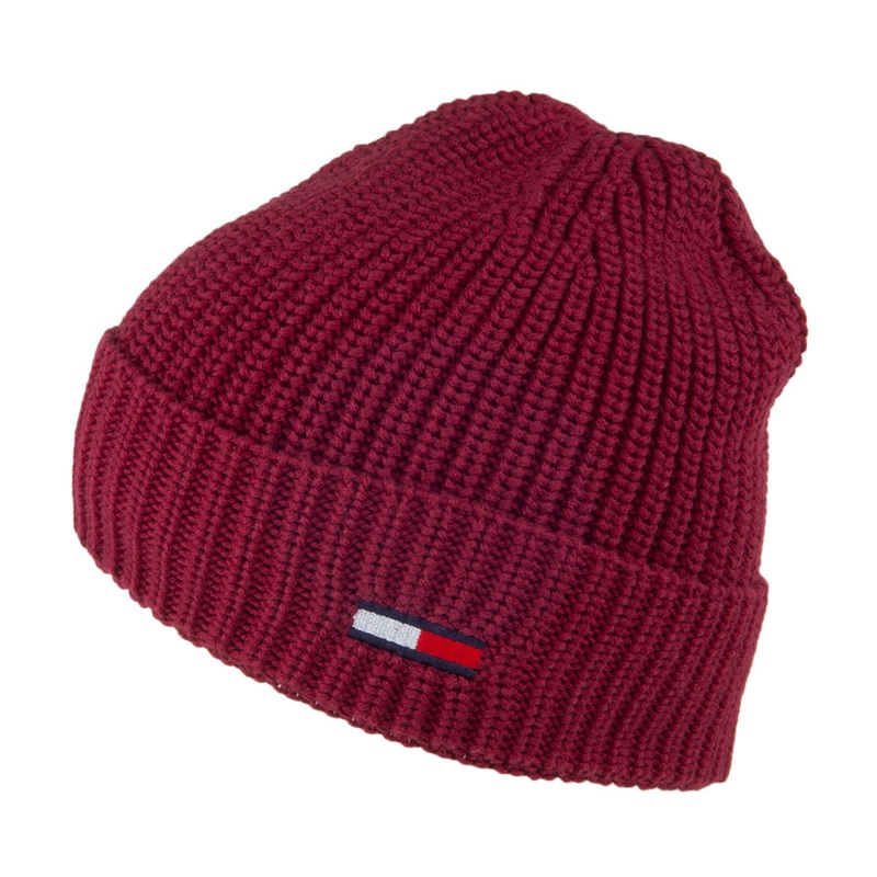 Tommy Hilfiger Hats TJM Flag Ribbed Beanie Hat – Burgundy 1-Size