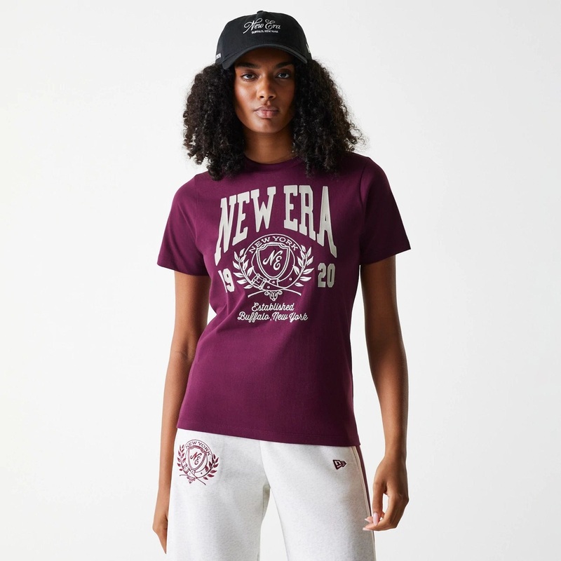 Womens New Era Crest Dark Red T-Shirt XS