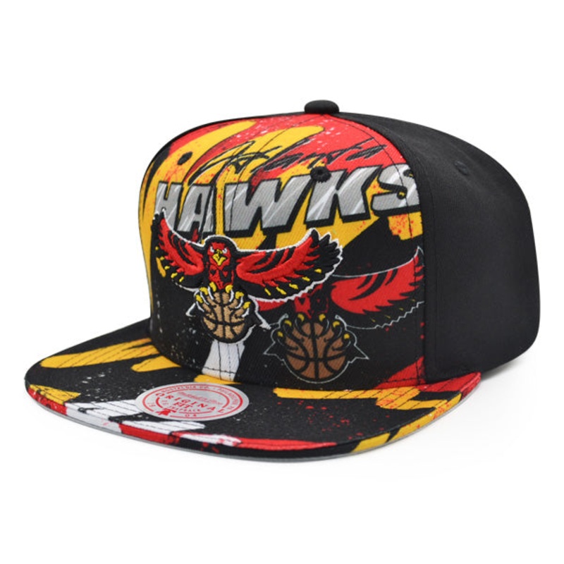 Atlanta Hawks Mitchell & Ness HYPER LOOPS Snapback Hat – Black/Red/Yellow