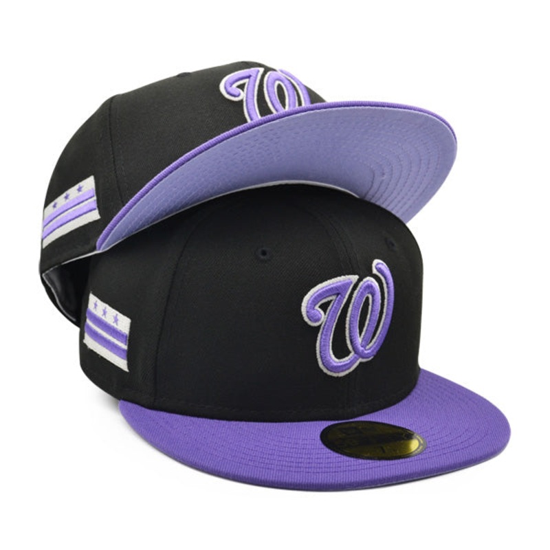 Washington Nationals City Flag EXCLUSIVE New Era 59Fifty Fitted Hat  Black/Purple/Lavender Bottom 6 7/8