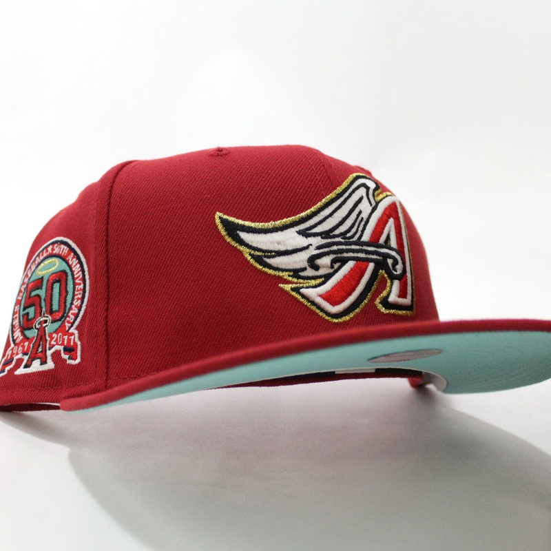 Anaheim Angels 50th Anniversary New Era 59Fifty Fitted Hat (Glow in the Dark Brick Red Tango Mint Under Brim) 7