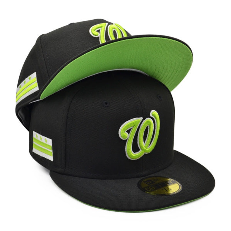 Washington Nationals DC CITY FLAG Exclusive New Era 59Fifty Fitted Hat – Black/Lime Bottom 7