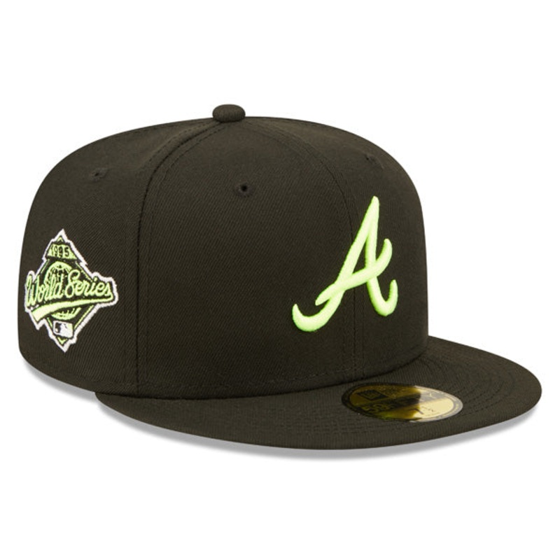 Atlanta Braves 1989 World Series Exclusive SUPER POP New Era Fitted 59Fifty MLB Hat -Black/Lime 7