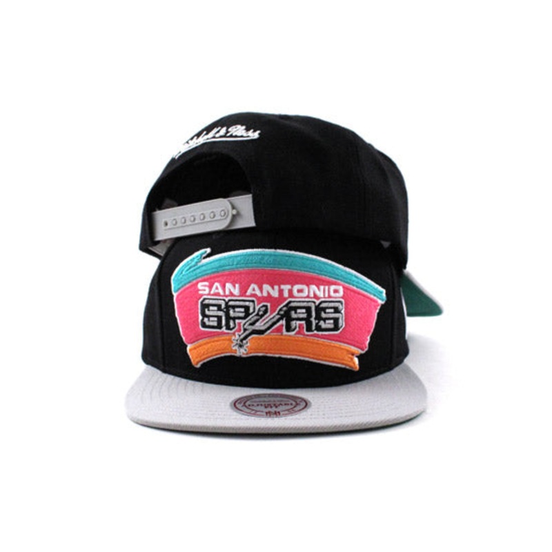 San Antonio Spurs Mitchell and Ness Retro Snapback Hats (Black Gray Green Under Brim) One Size