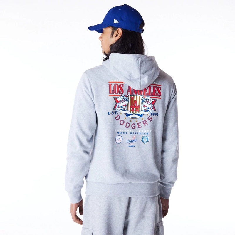 LA Dodgers MLB Badge Graphic Grey Pullover Hoodie XS