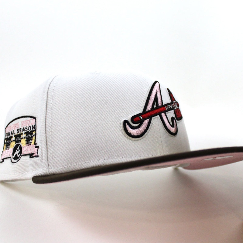 Atlanta Braves TURNER FIELD FINAL SEASON New Era 59Fifty Fitted Hat (GITD White Brown Pink Under Brim) 7