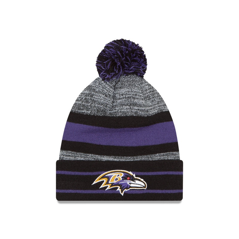 Baltimore Ravens New Era Pom Cuffed Knit Hat – Gray/Black/Purple