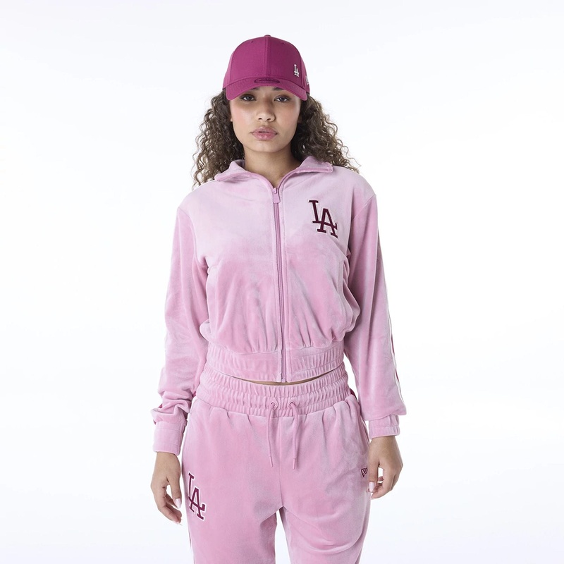 LA Dodgers Womens MLB Velour Dark Pink Track Jacket XS