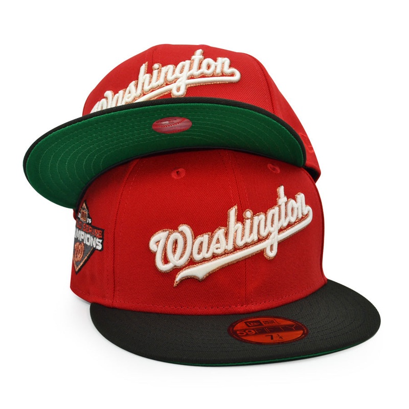 Washington Nationals Script 2019 WORLD SERIES CHAMPIONS Exclusive New Era 59Fifty Fitted Hat – Scarlet/Black 6 7/8