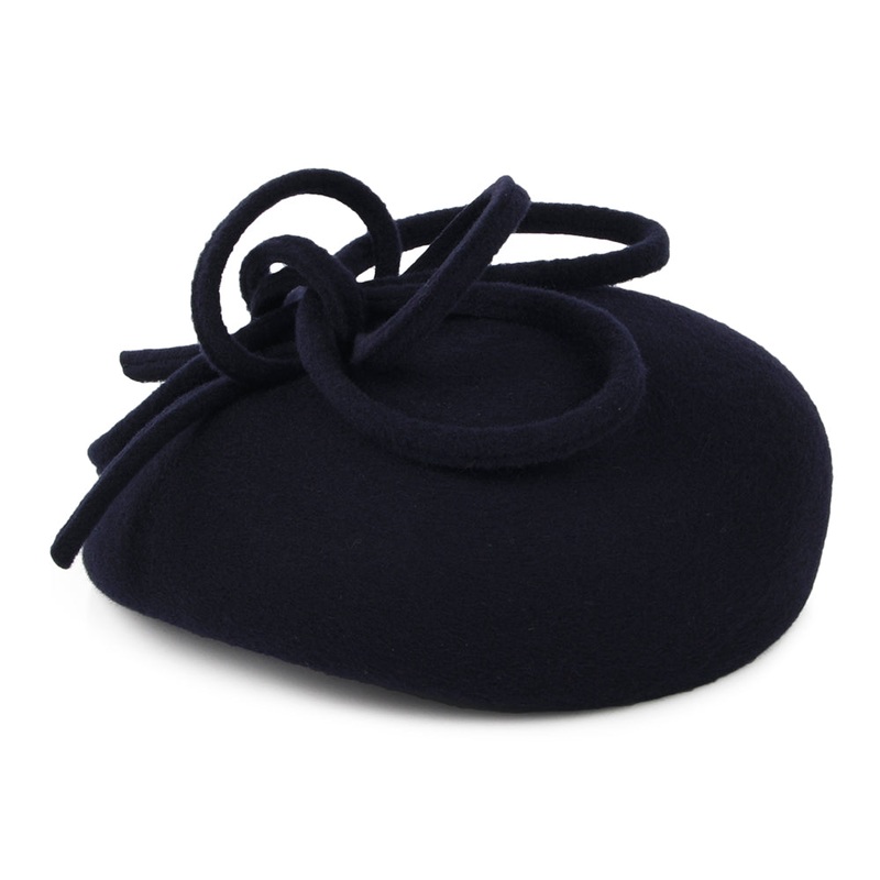 Whiteley Hats Rosey Wool Pillbox Hat with Swirl – Navy Blue 1-Size
