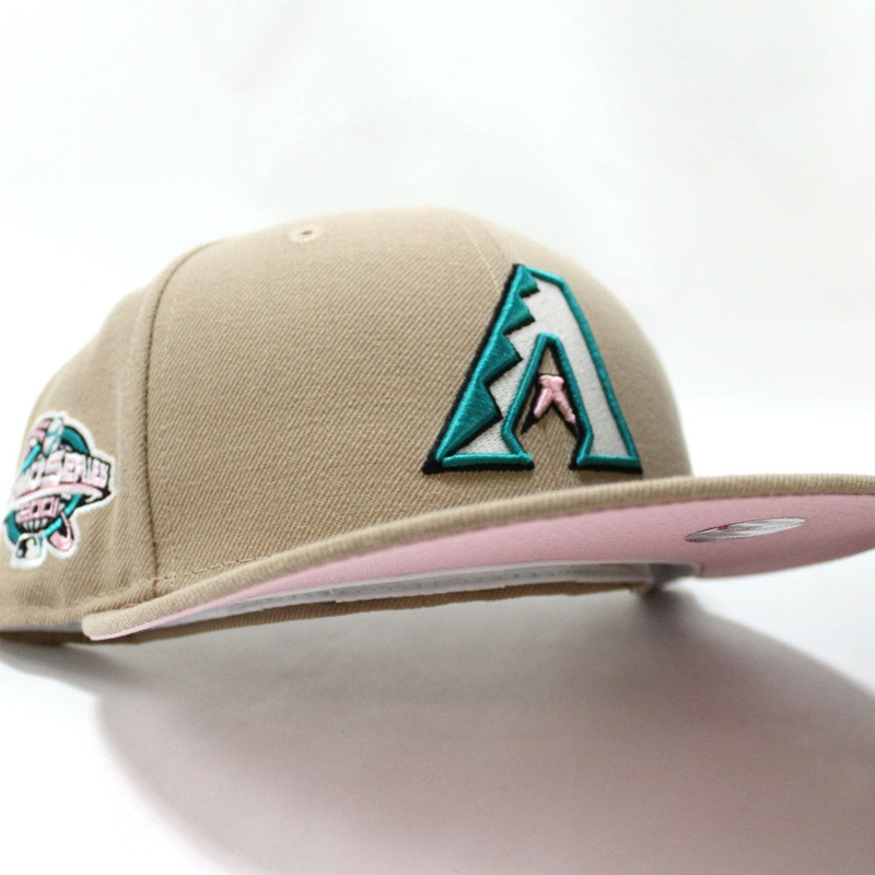 Arizona Diamondbacks 2001 World Series New Era 59Fifty Fitted Hat (D Logo Camel Glow in the Dark Pink Under Brim) 7