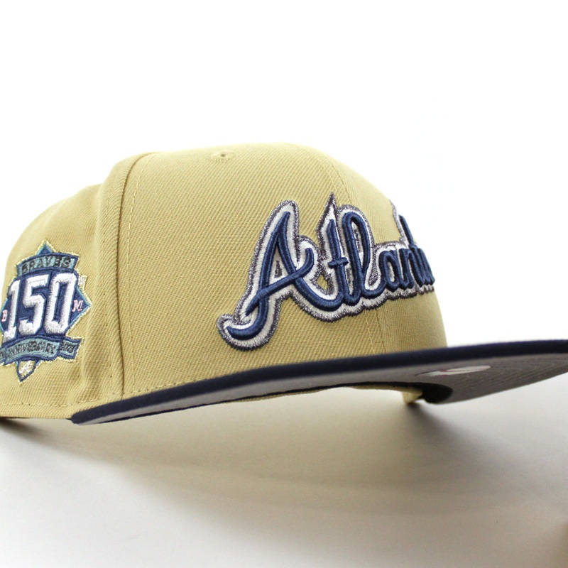 Atlanta Braves 150th ANNIVERSARY New Era 59Fifty Fitted Hat (Vegas Gold Night Shift Navy Gray Under Brim) 7