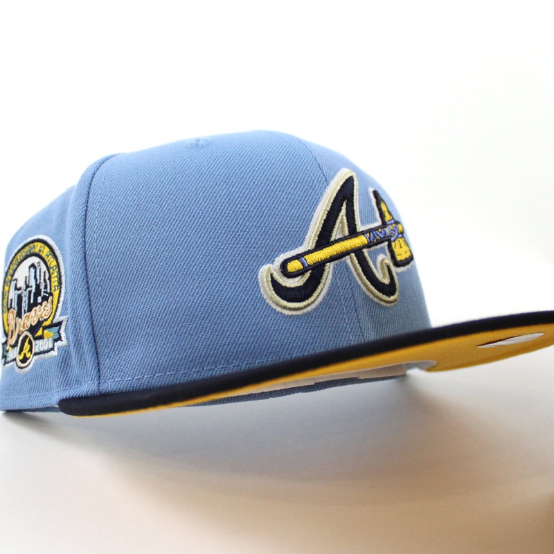Atlanta Braves 40 ANNIVERSARY New Era 59Fifty Fitted Hat (Glow in the Dark Sky Blue Navy Gold Under Brim) 7