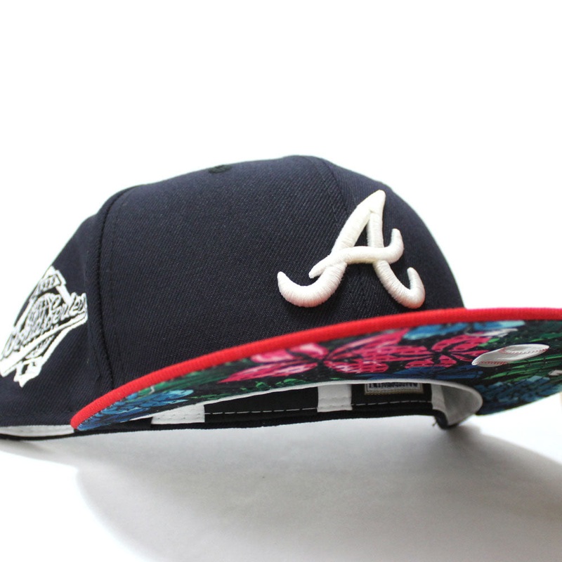 Atlanta Braves 1995 World Series New Era 59Fifty Fitted Hat (Glow in the Dark Logo Floral Under Brim) 7