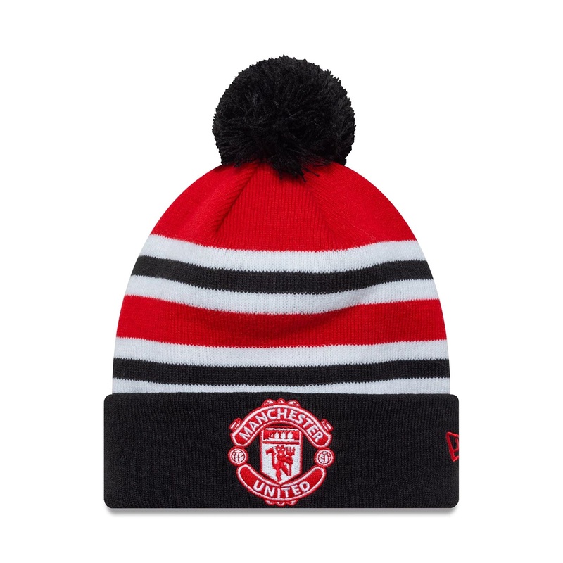 Manchester United FC Youth Bar Stripe Red Cuff Knit Beanie Hat Child