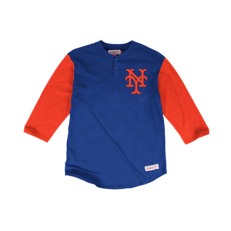 New York Mets Mitchell&Ness In The Clutch Henley Baseball Tee (TEAM COLORS) l