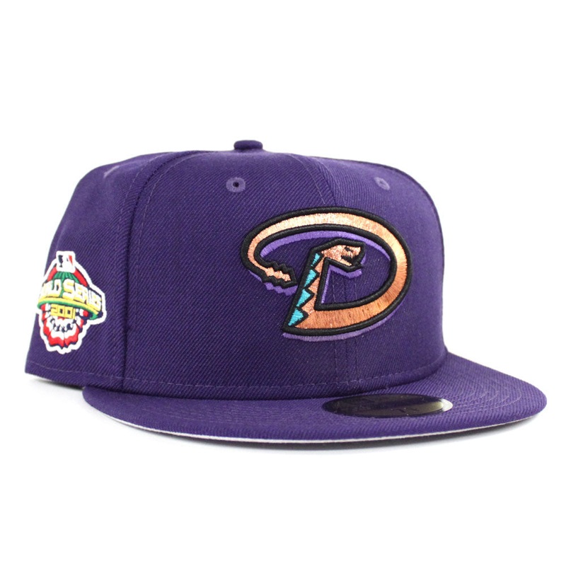 Arizona Diamondbacks 2001 World Series New Era 59Fifty Fitted Hat (D Logo Purple Gray Under Brim) 6 7/8
