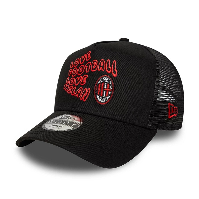 AC Milan Youth Puff Print Black 9FORTY A-Frame Trucker Adjustable Cap Youth